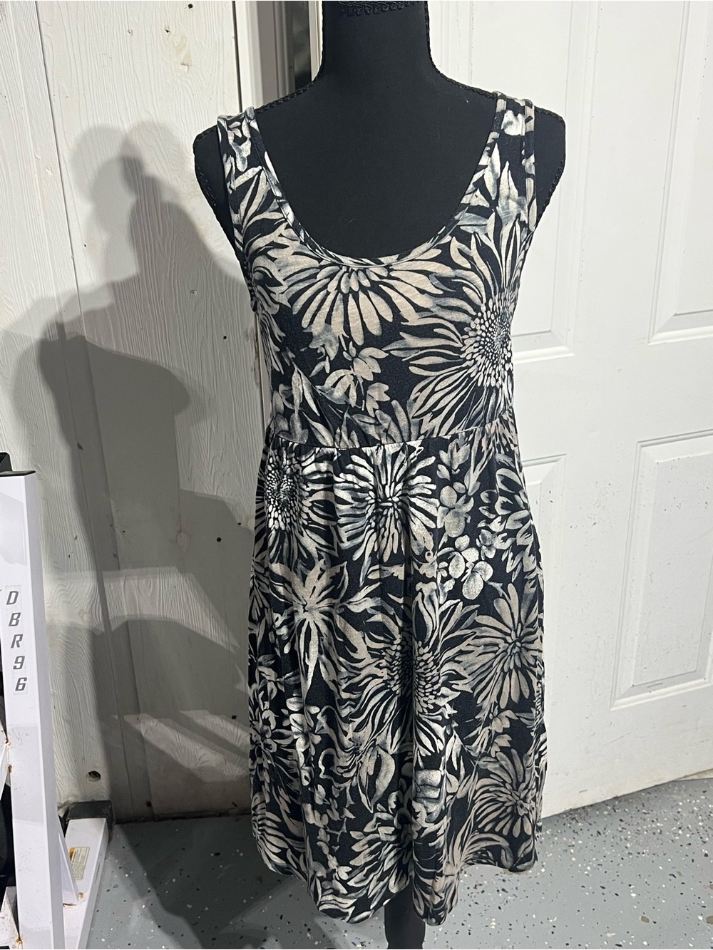 Sonoma Black and Cream Floral Midi Dress
